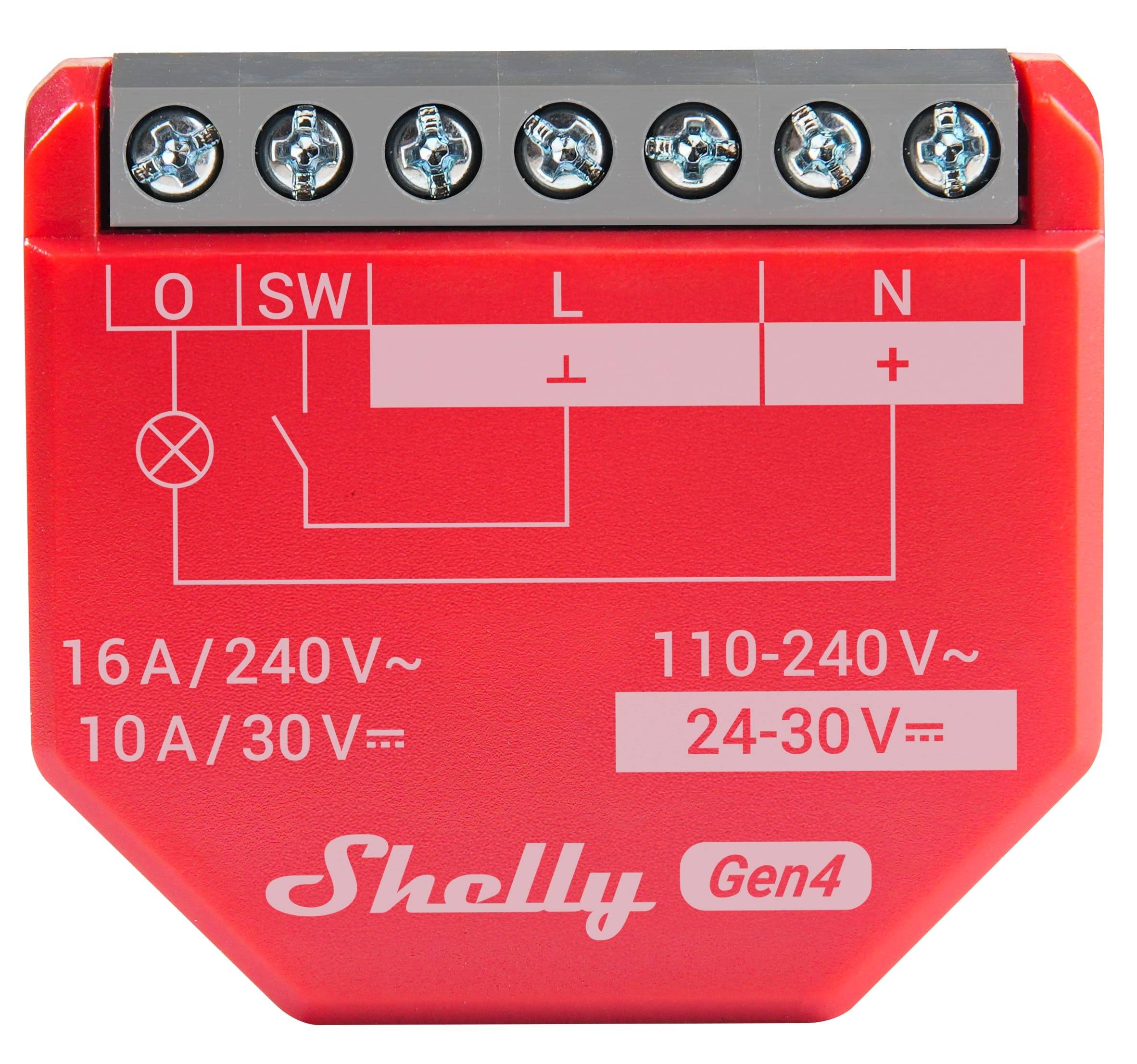 SHELLY Relais 1PM Gen4, 16 A, WLAN, Bluetooth, rot, 4 Stück