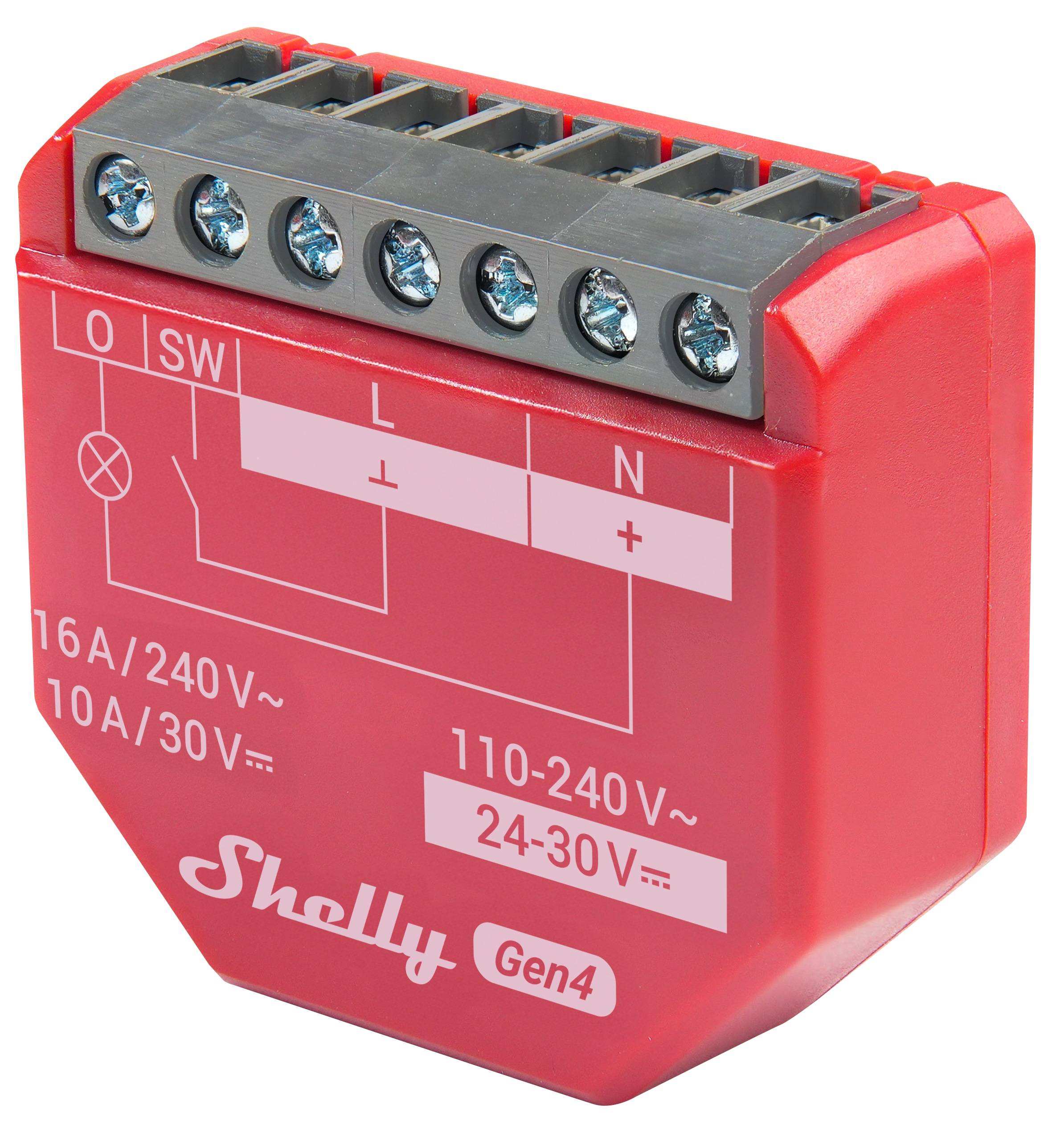 SHELLY Relais 1PM Gen4, 16 A, WLAN, Bluetooth, rot