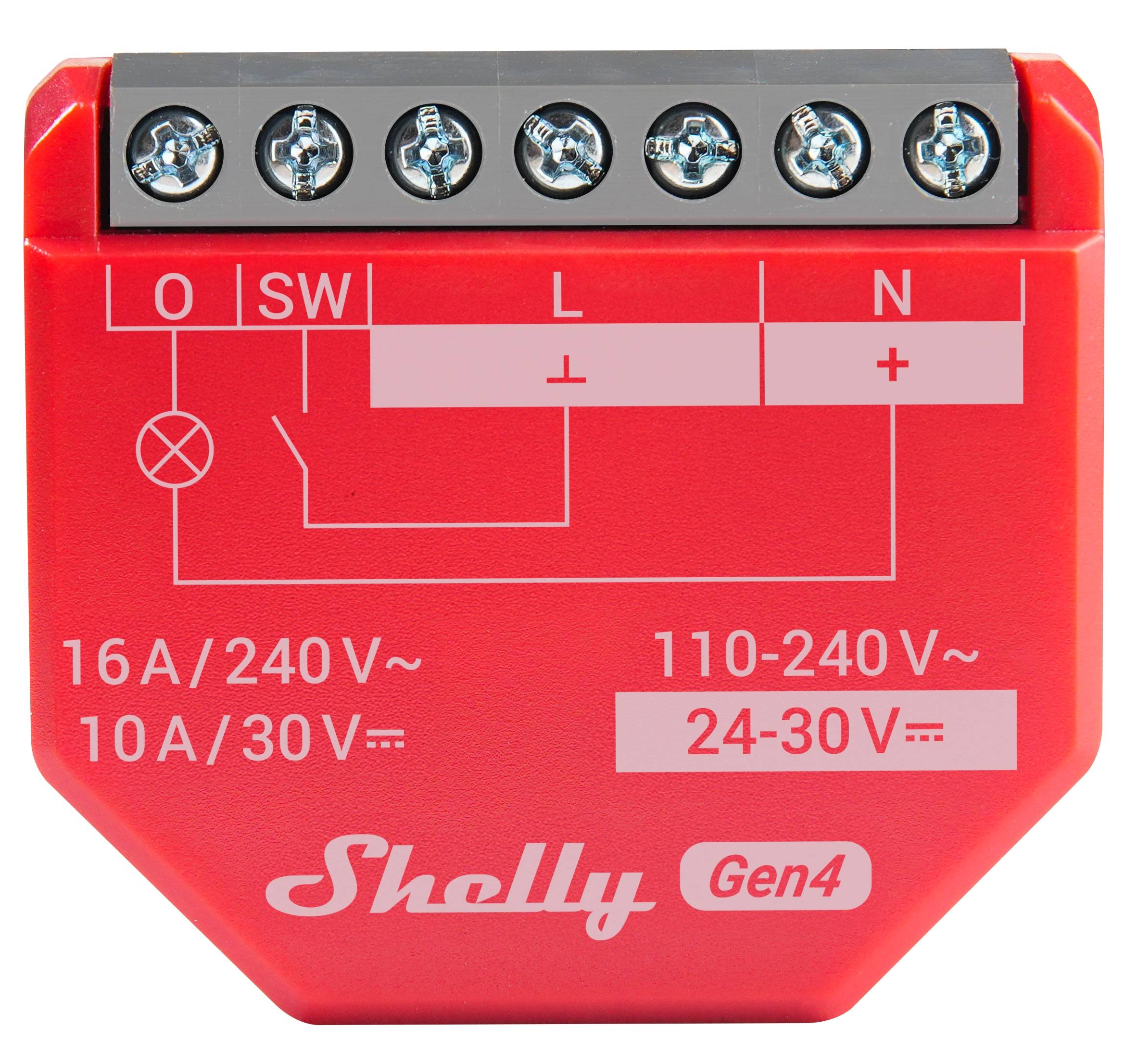SHELLY Relais 1PM Gen4, 16 A, WLAN, Bluetooth, rot