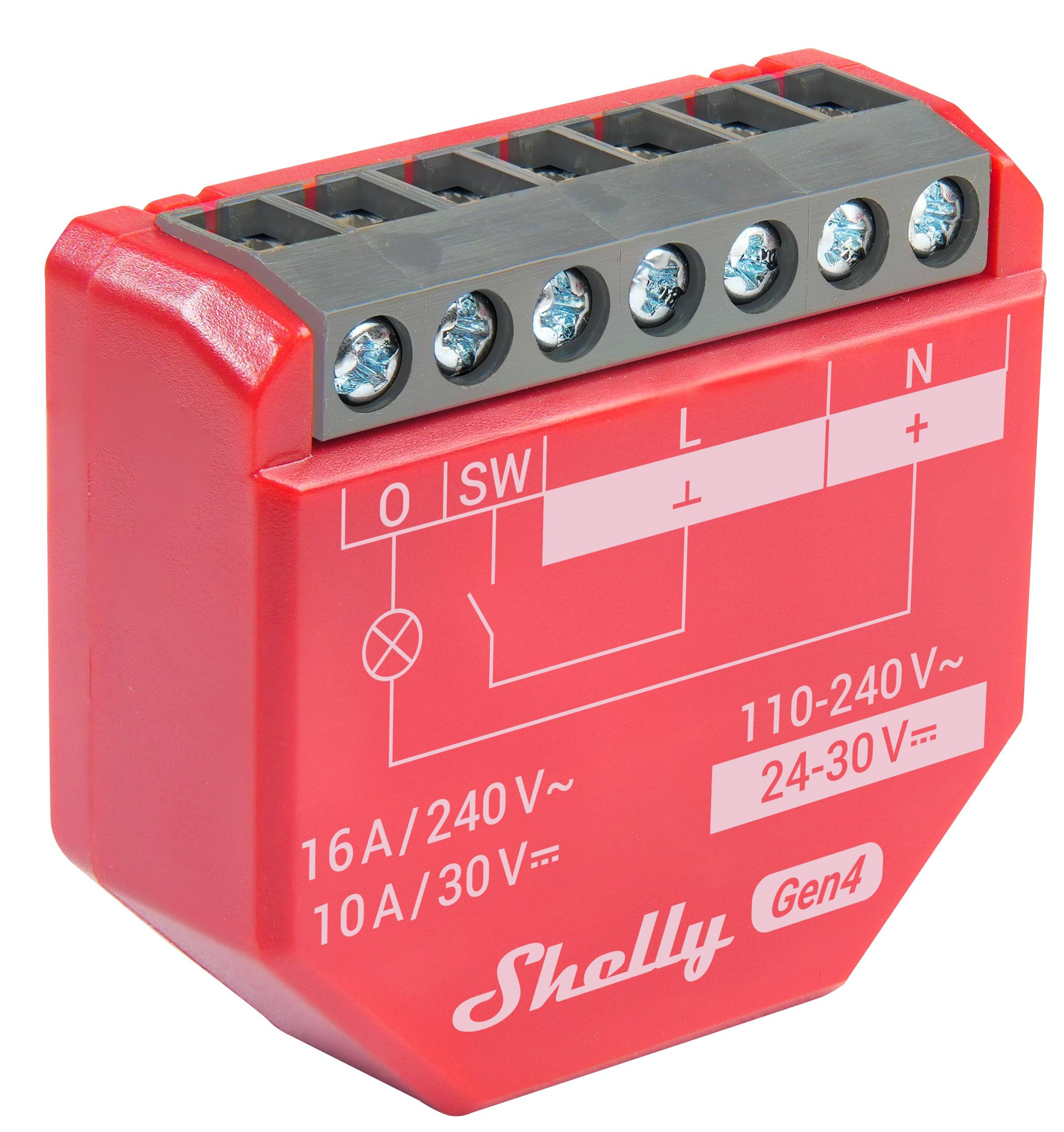 SHELLY Relais 1PM Gen4, 16 A, WLAN, Bluetooth, rot