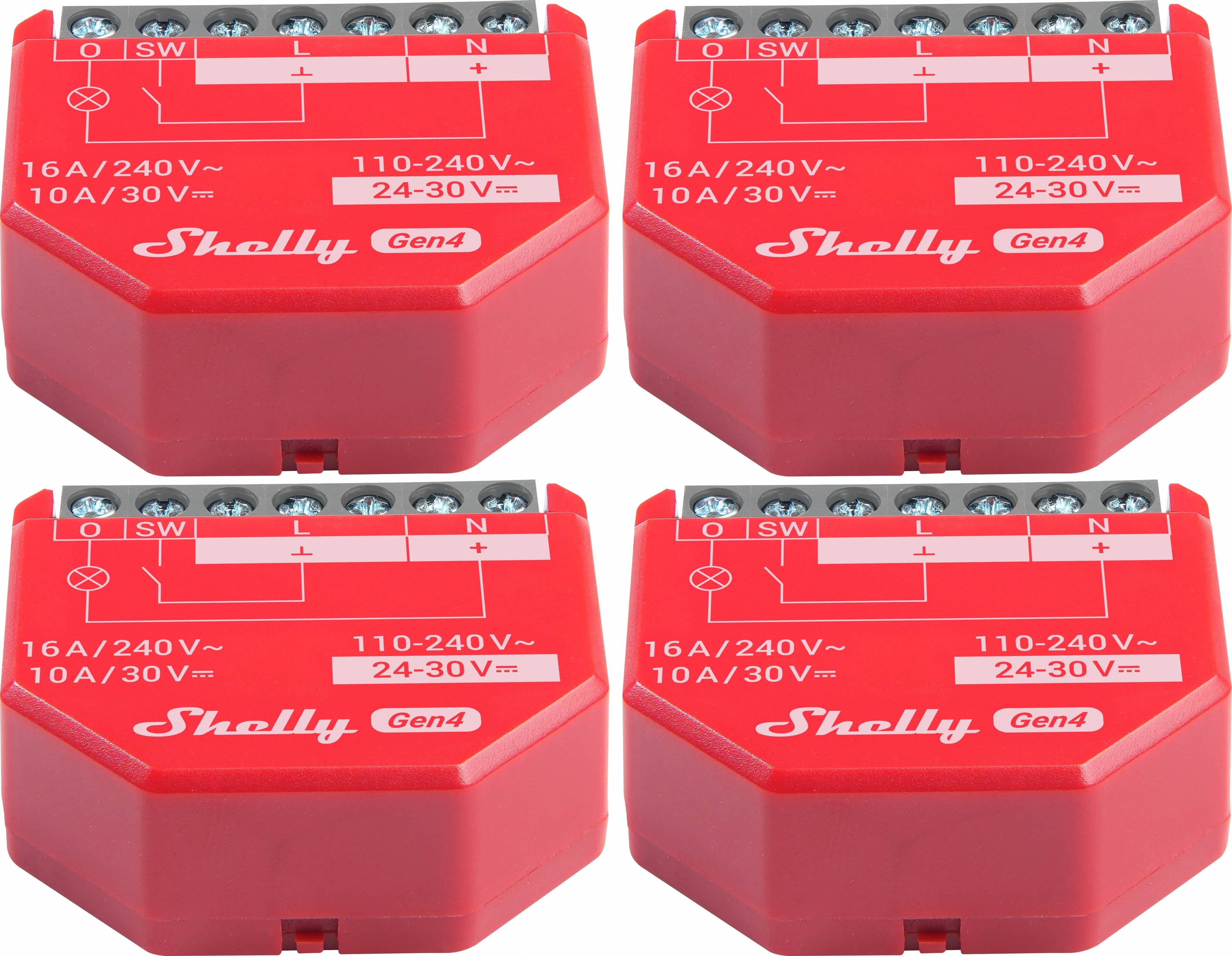 SHELLY Relais 1PM Gen4, 16 A, WLAN, Bluetooth, rot, 4 Stück