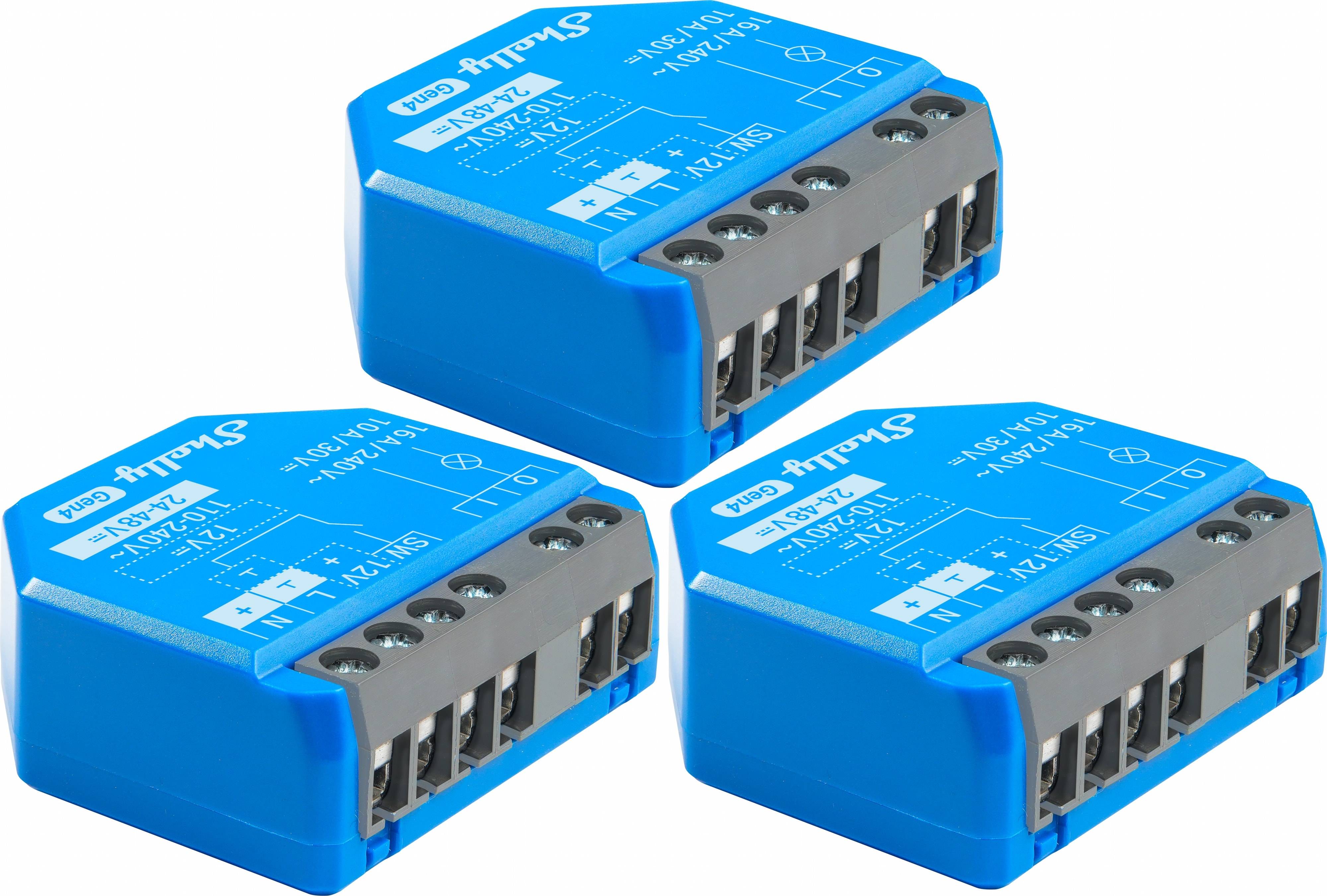SHELLY Relais 1 Gen4, 16 A, WLAN, Bluetooth, blau, 3 Stück