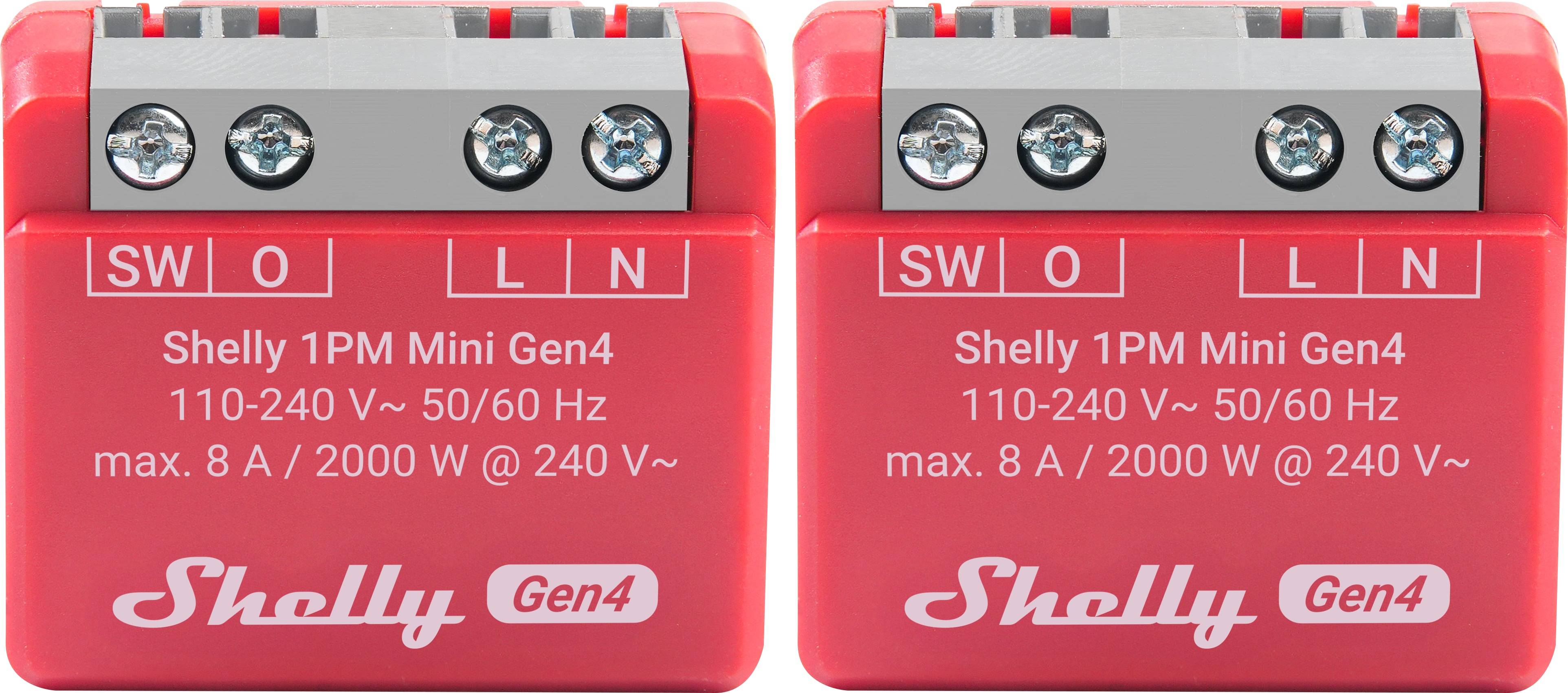 SHELLY Relais 1PM Mini Gen4, 8 A, WLAN, Bluetooth, rot, 2 Stück