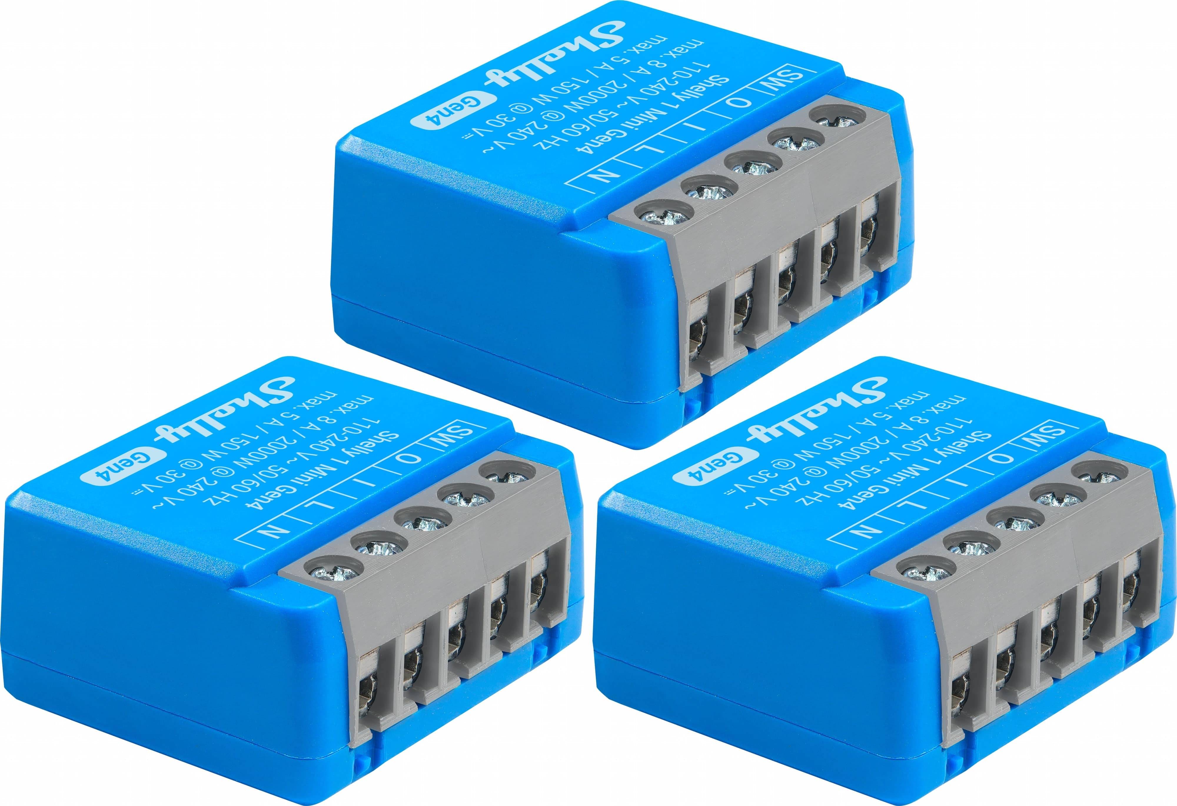 SHELLY Relais 1 Mini Gen4, 8 A, WLAN, Bluetooth, blau, 3 Stück