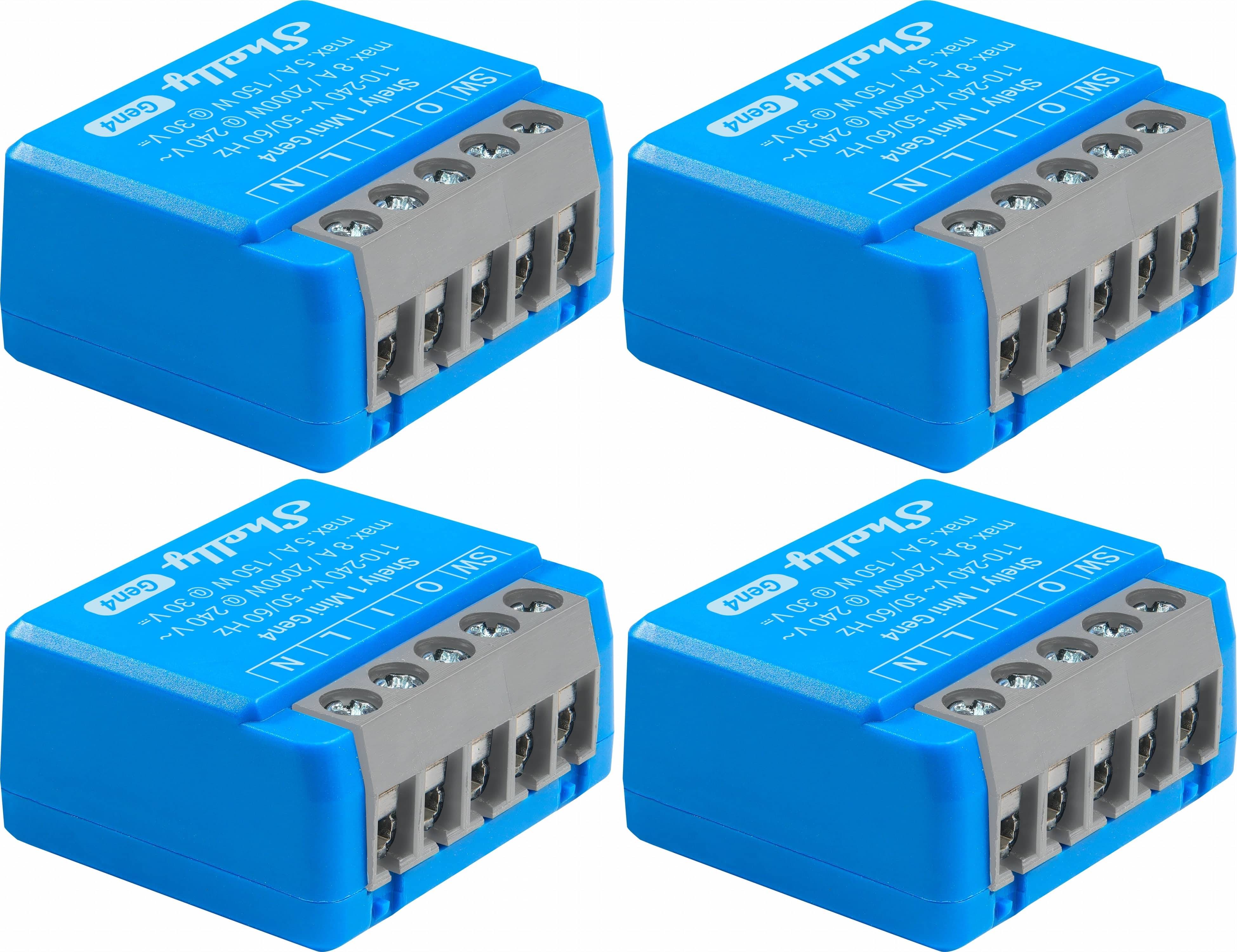 SHELLY Relais 1 Mini Gen4, 8 A, WLAN, Bluetooth, blau, 4 Stück