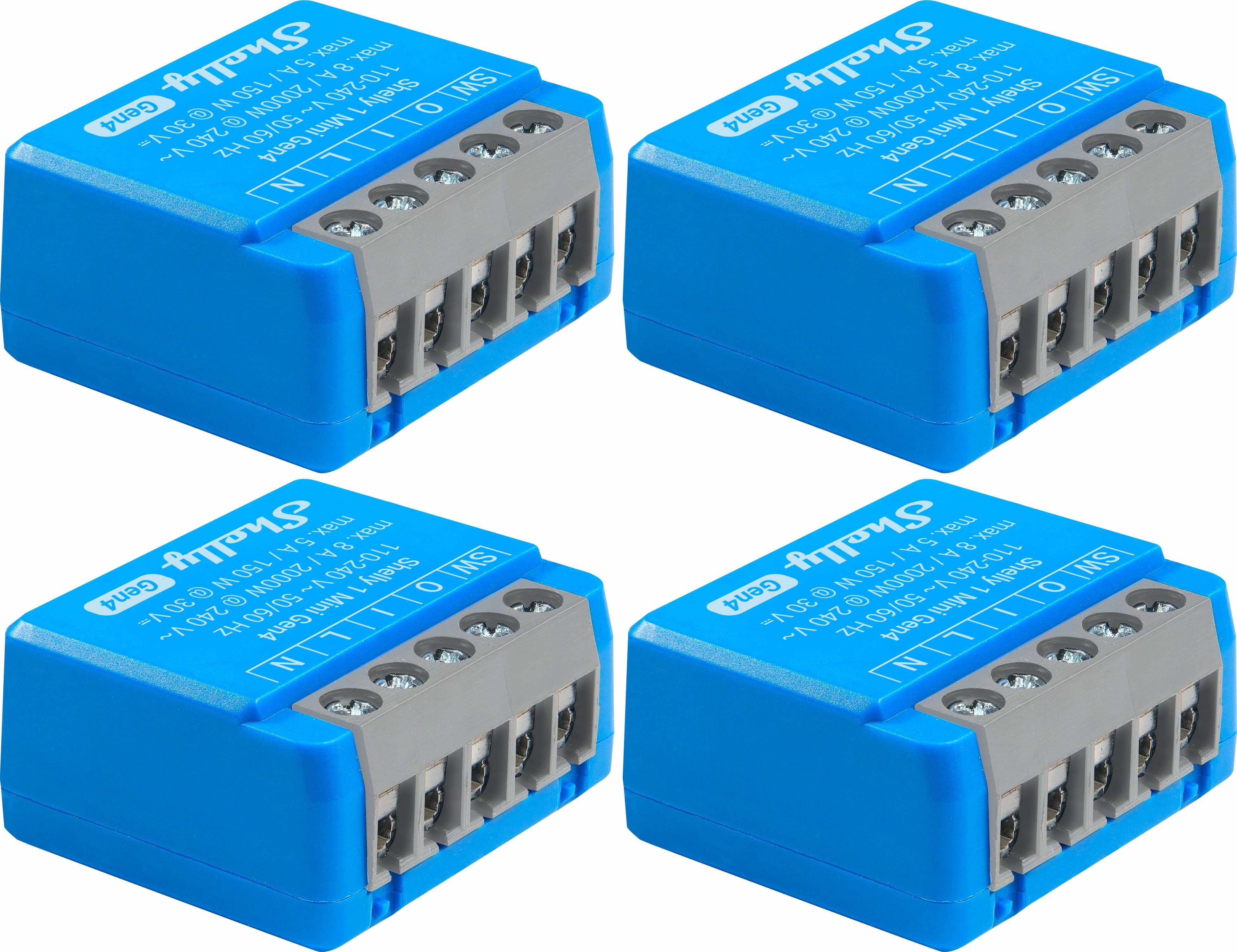 SHELLY Relais 1 Mini Gen4, 8 A, WLAN, Bluetooth, blau, 4 Stück