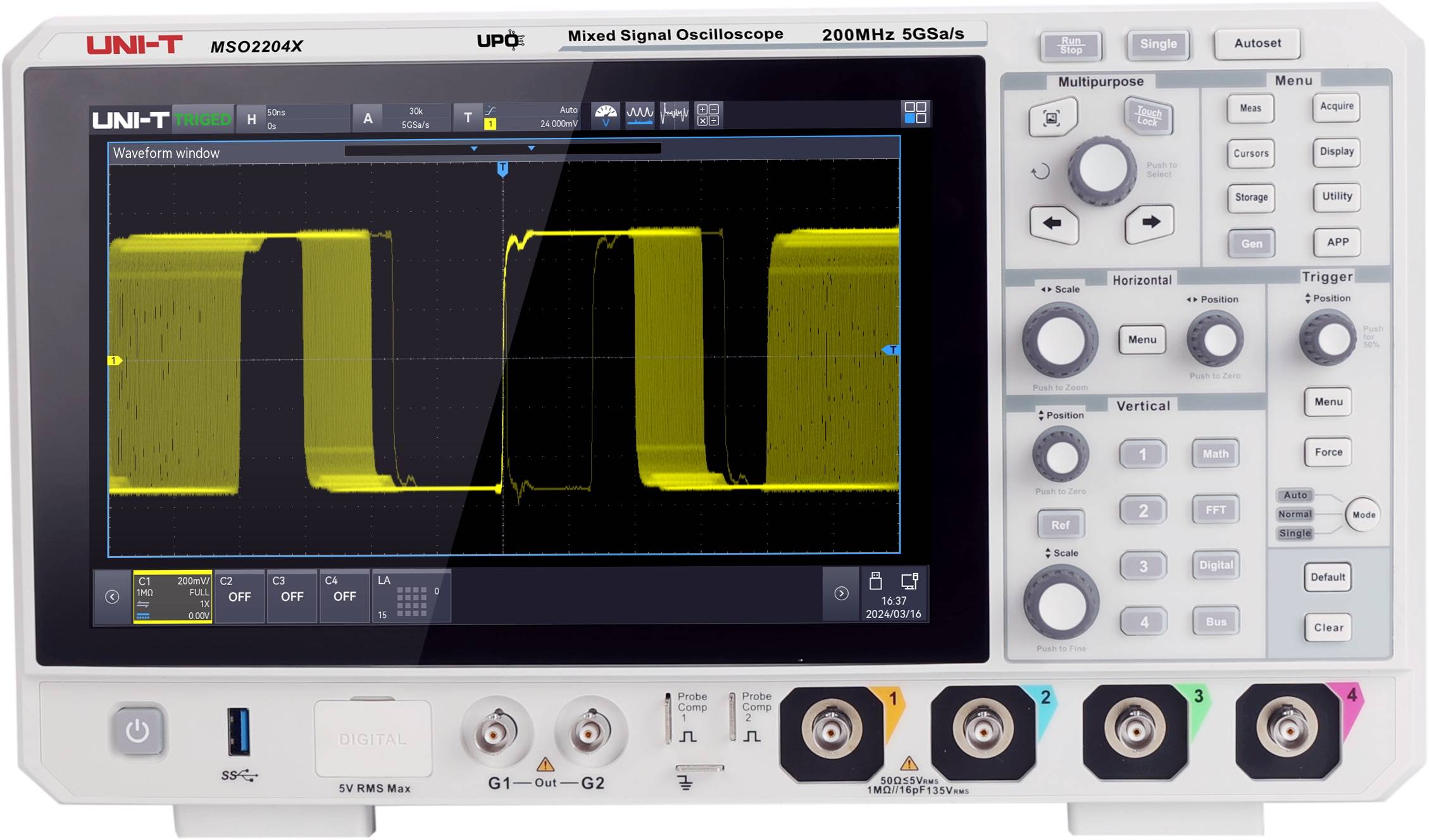 UNI-T Mixed-Signal-Oszilloskop, MSO2204X, 4+16 Kanal, 200 MHz, 5 GSa/s