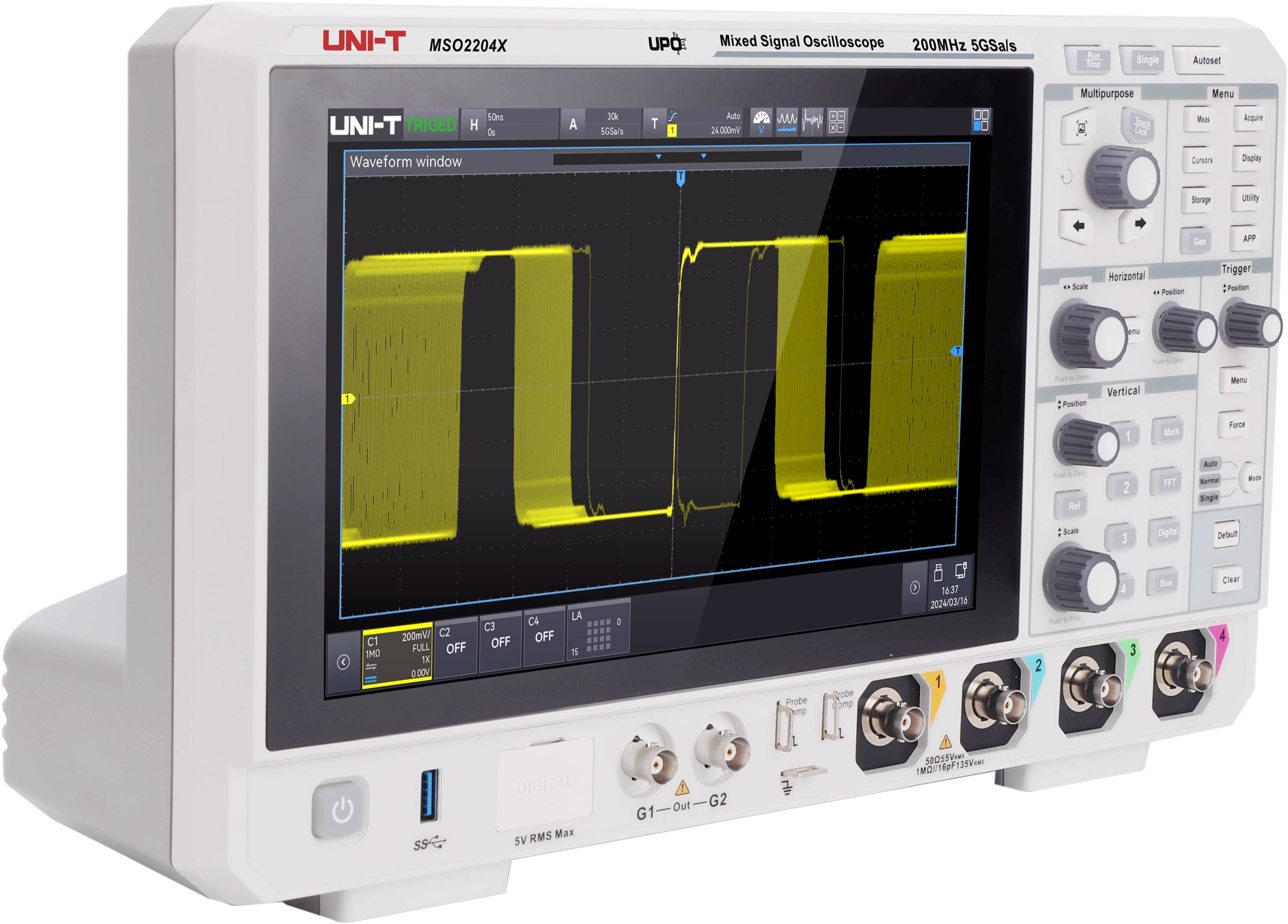 UNI-T Mixed-Signal-Oszilloskop, MSO2204X, 4+16 Kanal, 200 MHz, 5 GSa/s