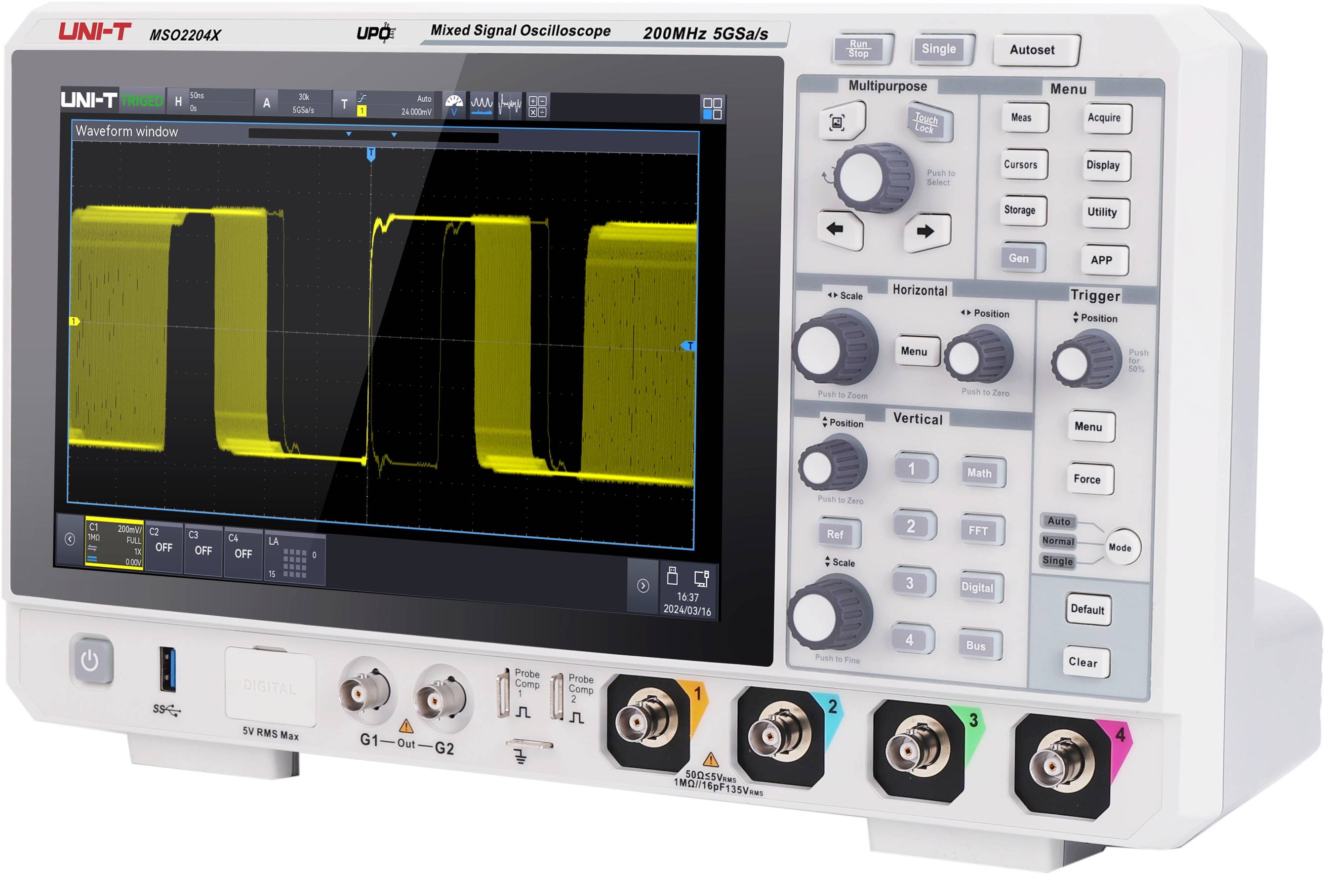 UNI-T Mixed-Signal-Oszilloskop, MSO2204X, 4+16 Kanal, 200 MHz, 5 GSa/s
