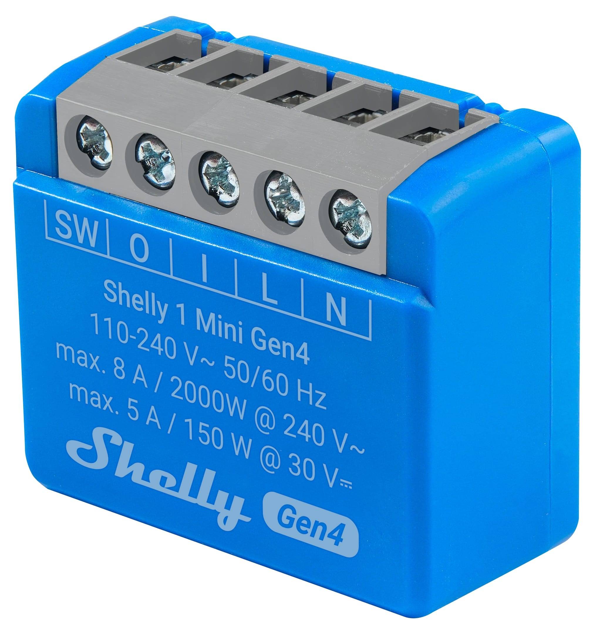 SHELLY Relais 1 Mini Gen4, 8 A, WLAN, Bluetooth, blau, 2 Stück
