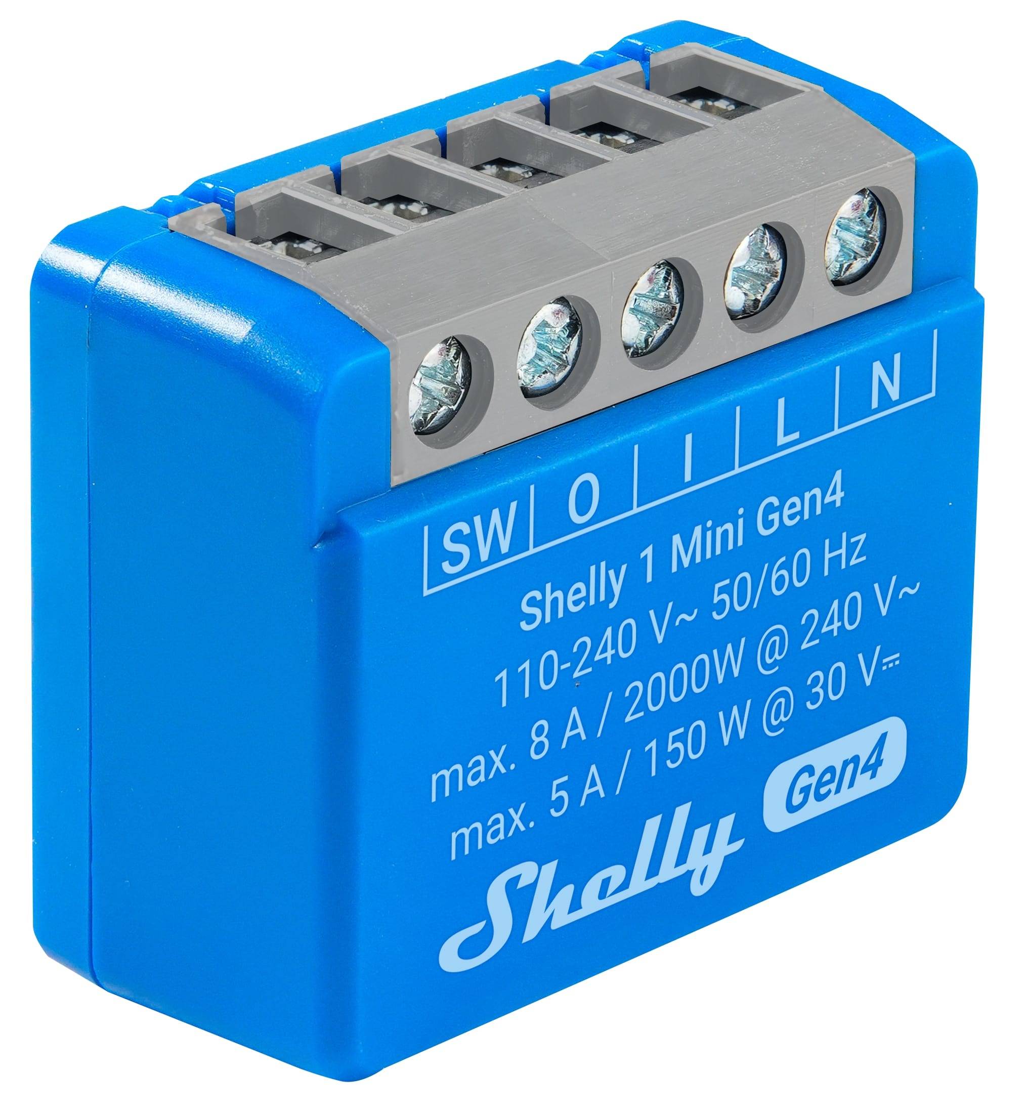 SHELLY Relais 1 Mini Gen4, 8 A, WLAN, Bluetooth, blau, 2 Stück
