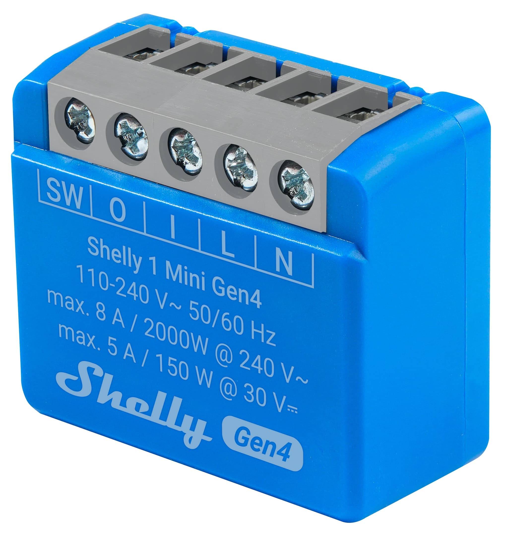 SHELLY Relais 1 Mini Gen4, 8 A, WLAN, Bluetooth, blau, 2 Stück