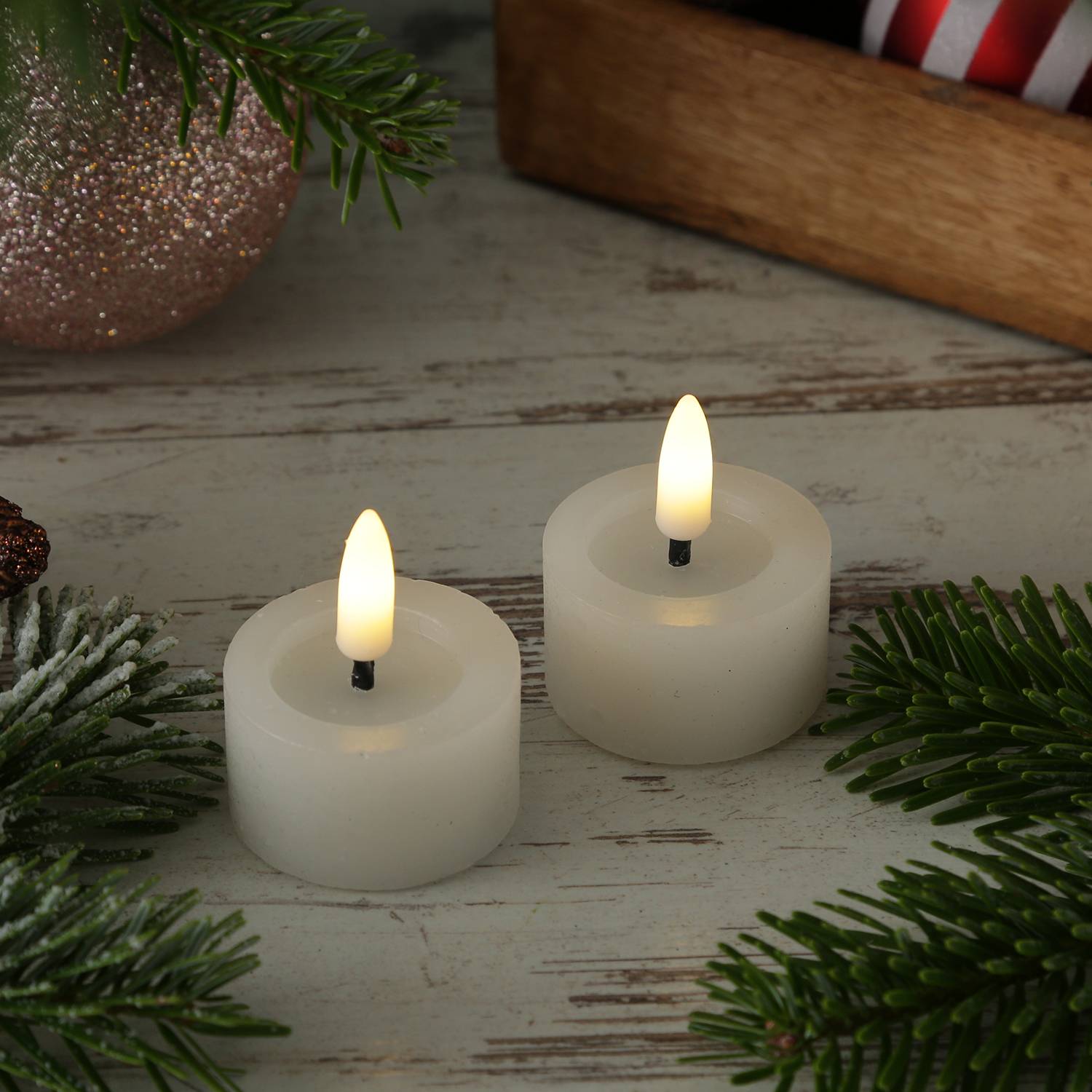 LED Teelichter Lina Rustik Optik mit Batterien Echtwachs D: 4,4cm weiß 2 Stück