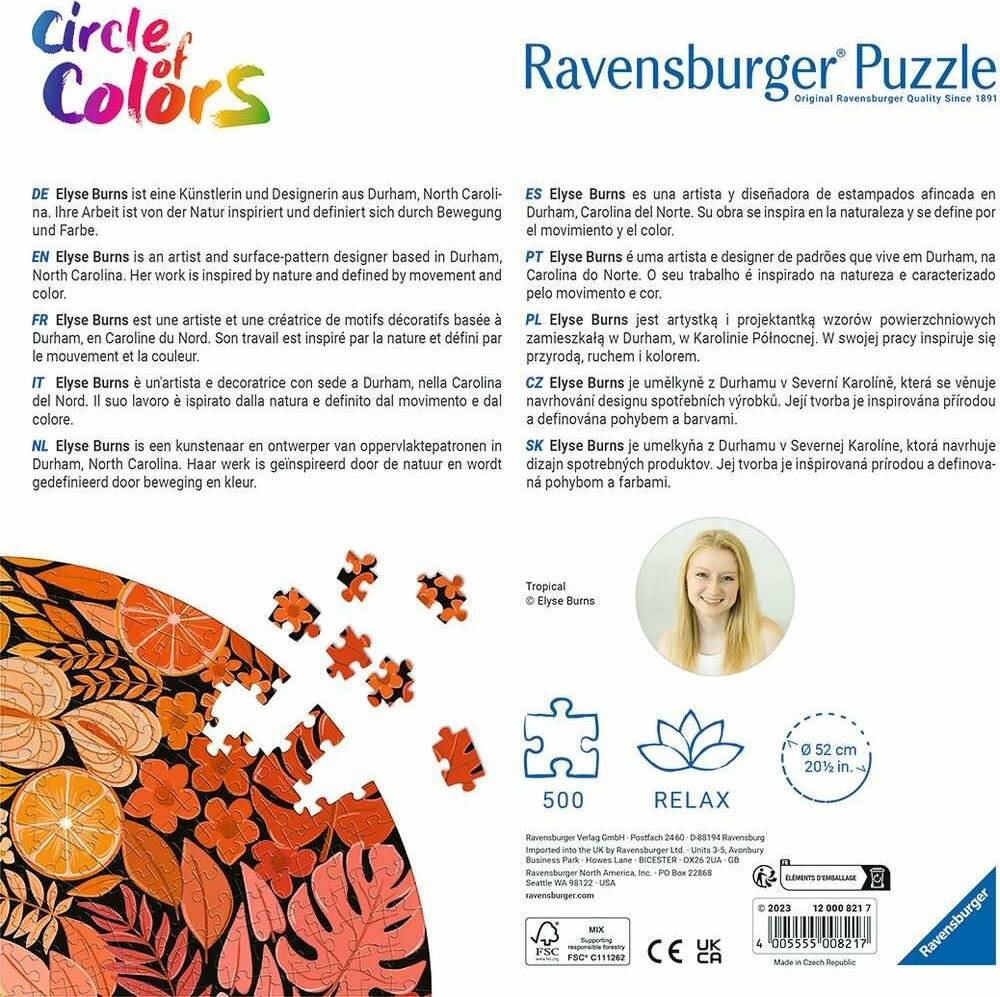 RAVENSBURGER Rundpuzzle Circle of Colours: Tropical 500 Teile