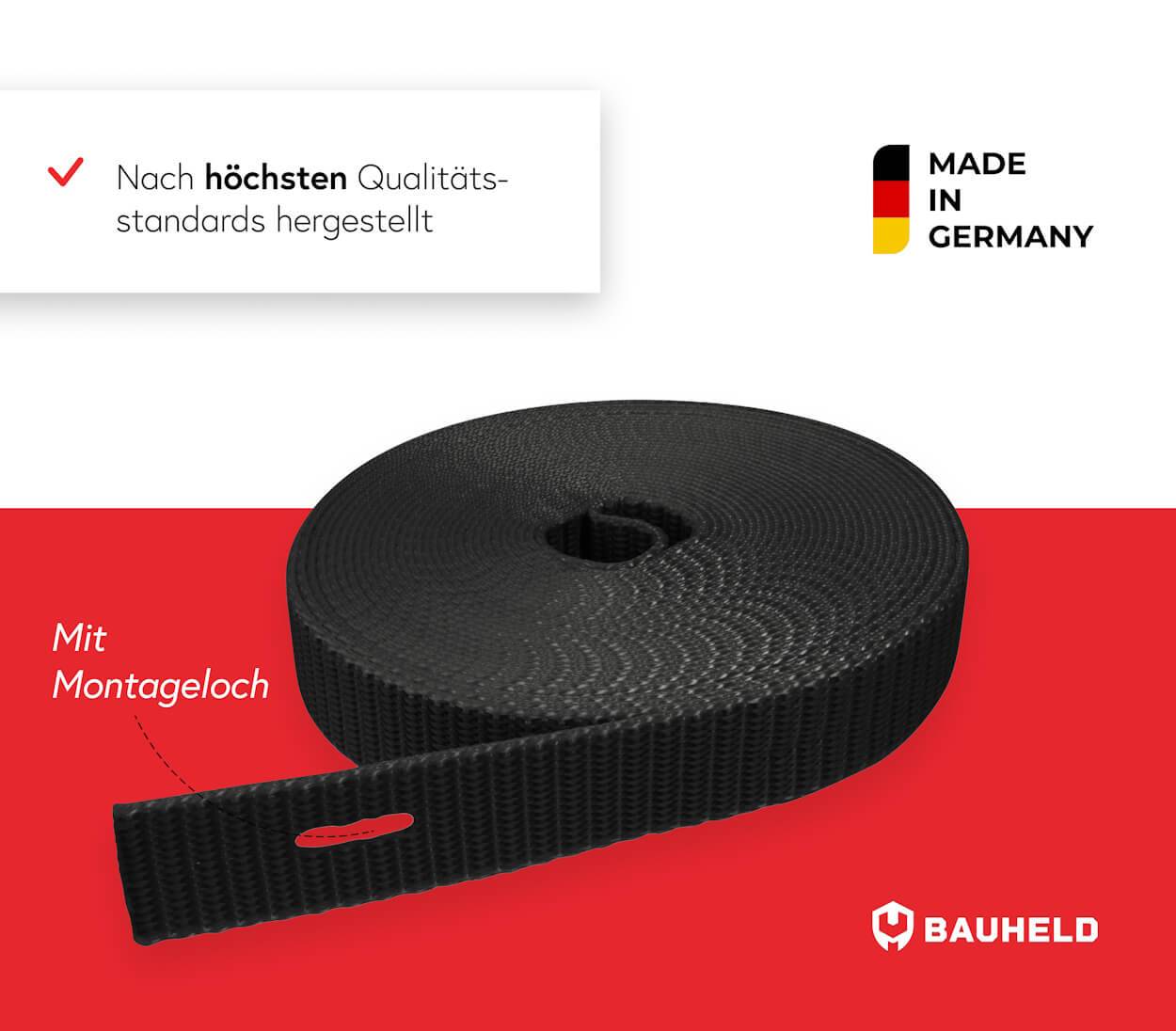 BAUHELD 6m Rollladengurt 23mm Schwarz