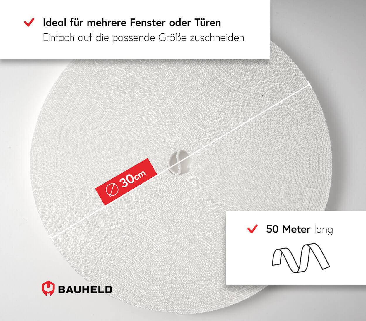 BAUHELD 50m Rollladengurt 18mm Weiß