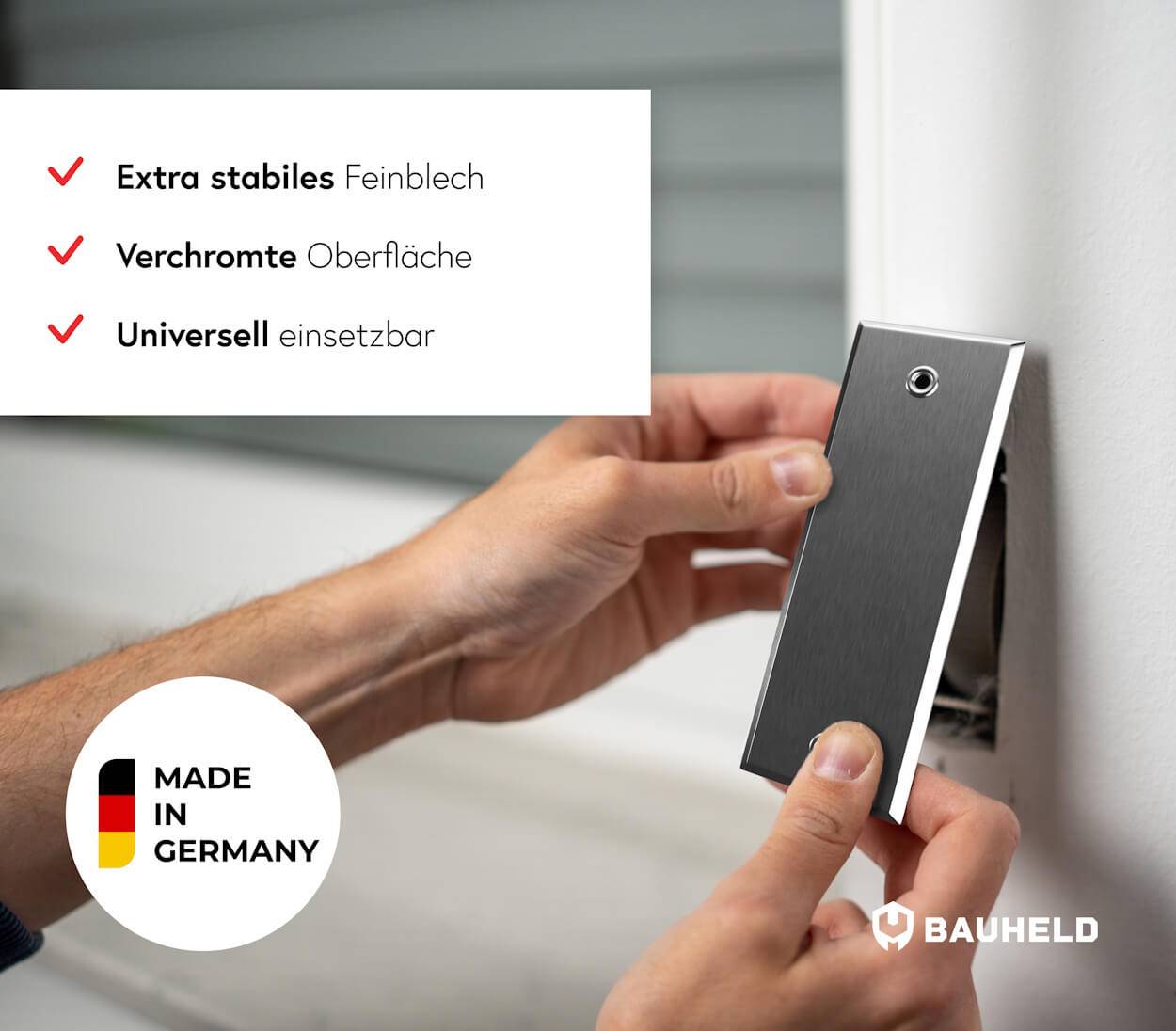 BAUHELD Metall Gurtwickler Abdeckplatte 105mm Geschlossen Verchromt