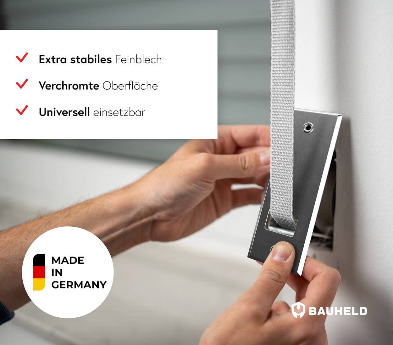 BAUHELD Metall Gurtwickler Abdeckplatte 185mm Offen Verchromt