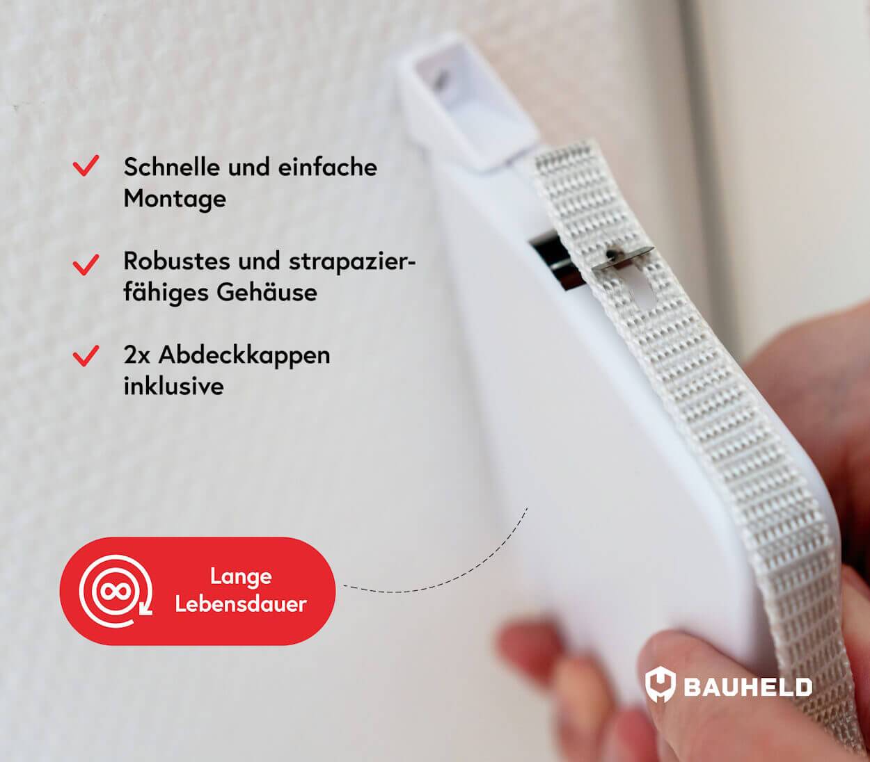 BAUHELD Rollladen Gurtwickler Aufputz 14mm Mini mit Einfädelautomatik Weiß