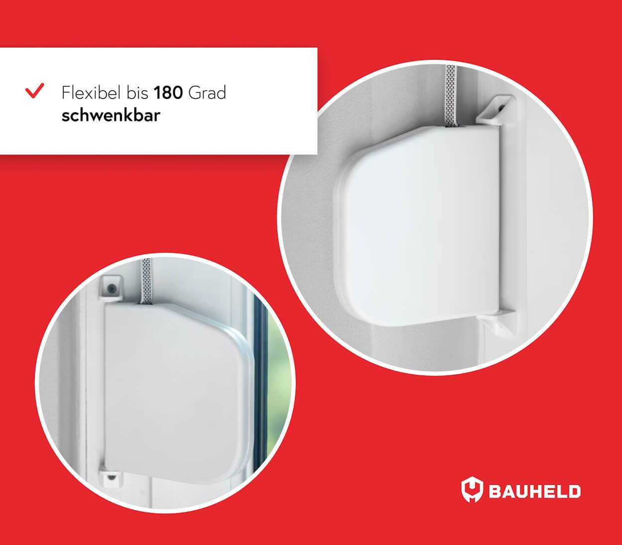 BAUHELD Rollladen Gurtwickler Aufputz 14mm Mini Aufklappbar mit Kunststofftrommel Weiß