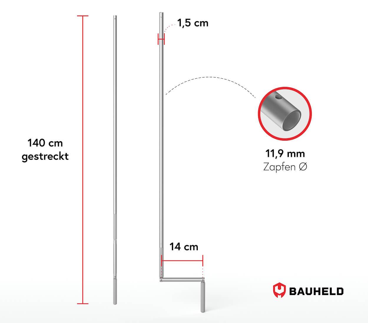 BAUHELD Rollladen Kurbelstange 140cm Grau