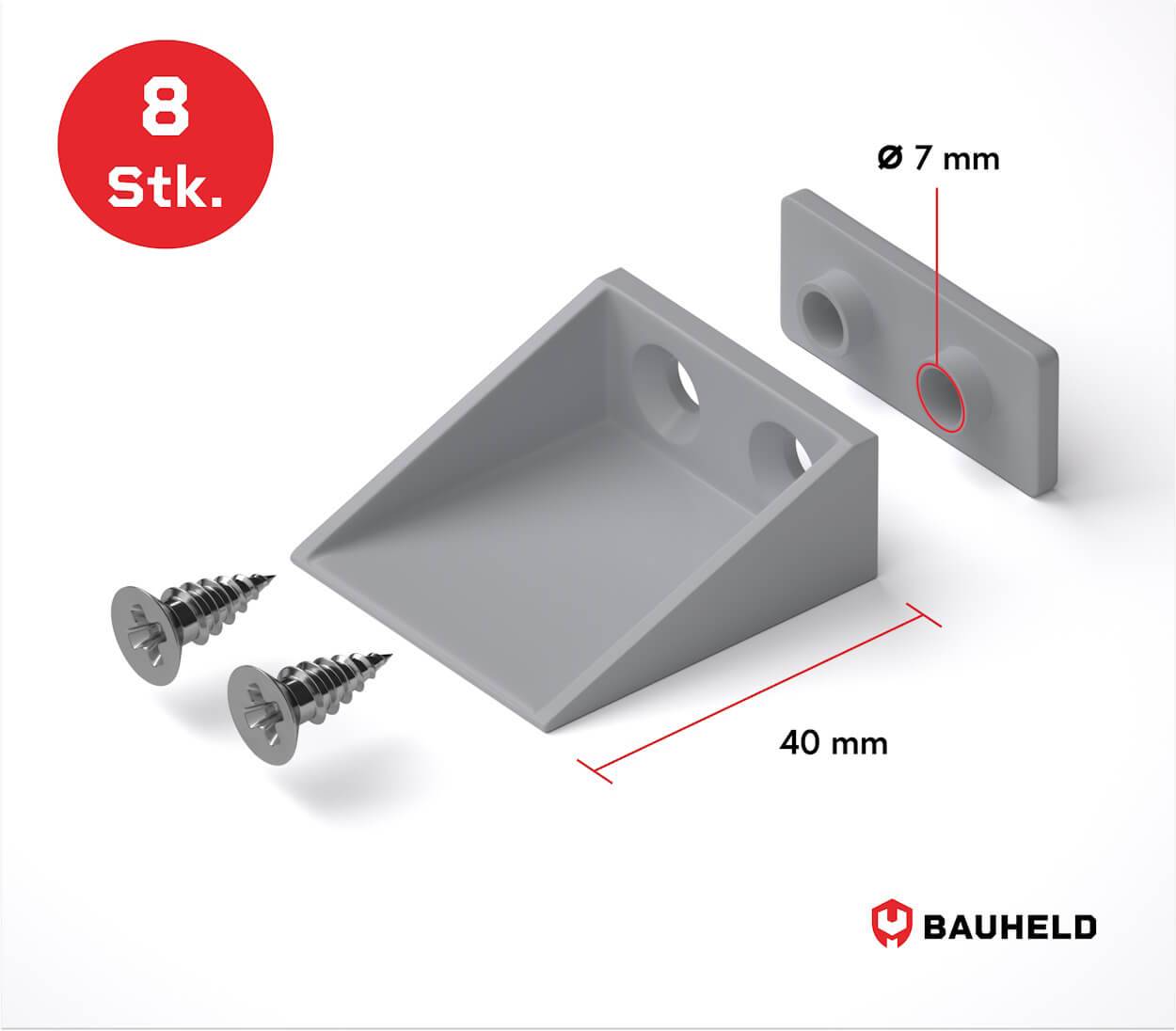 BAUHELD Rollladen Anschlagwinkel 40mm Hellgrau 8 Stück