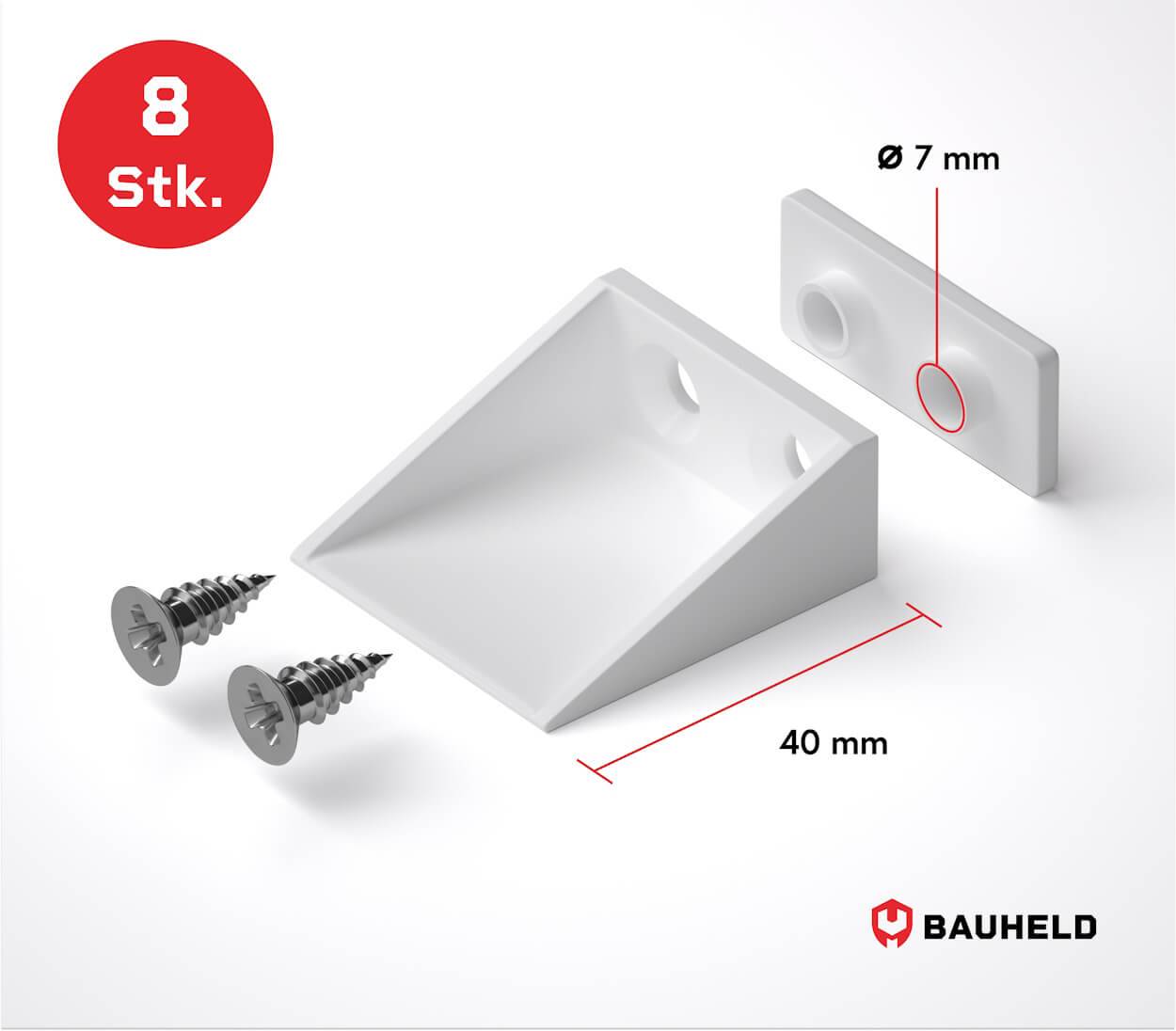 BAUHELD Rollladen Anschlagwinkel 40mm Weiß 8 Stück