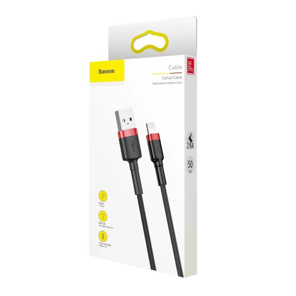 Baseus Cafule-Kabel USB-A auf iPhone, 2,4?A, 0,5?m – Schwarz/Rot