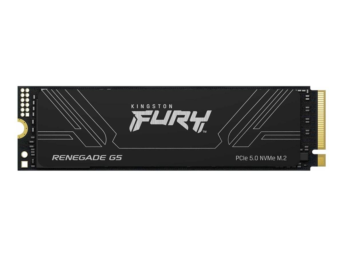 Kingston Fury Renegade G5 PCIe 5.0 NVMe M.2 SSD in einem schwarzen Kühlkörper-ähnlichen Gehäuse.