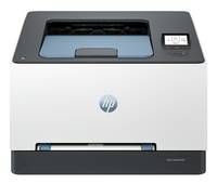 Ein weiß-schwarzer Drucker mit einem digitalen Anzeigebildschirm auf der rechten Seite. Das HP-Logo ist auf der Frontblende zentriert.