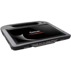 Getac Rugged-Tablet-Computer mit schwarzem Bildschirm, der das Getac-Logo auf weißem Hintergrund anzeigt.