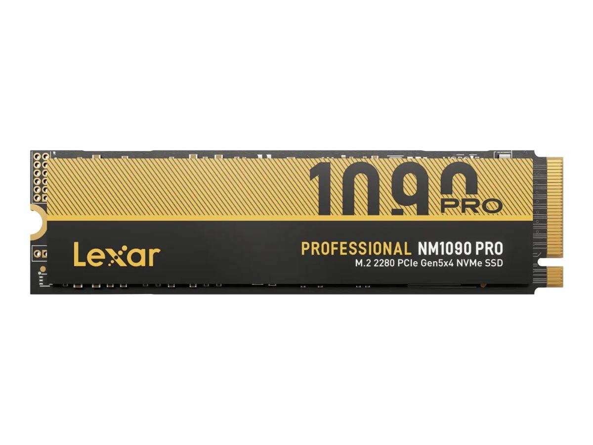 Lexar 1090 Pro Professional NM1090 Pro M.2 2280 PCIe Gen5x4 NVMe SSD auf weißem Hintergrund abgebildet.