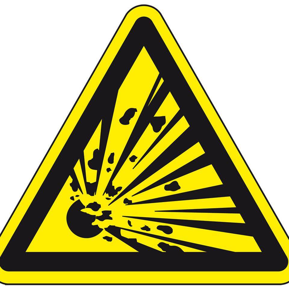 Warnschild Warnung vor explosionsgefährlichen Stoffen, Folie, SL100mm, ASR A1.3, DIN EN ISO 7010 W002