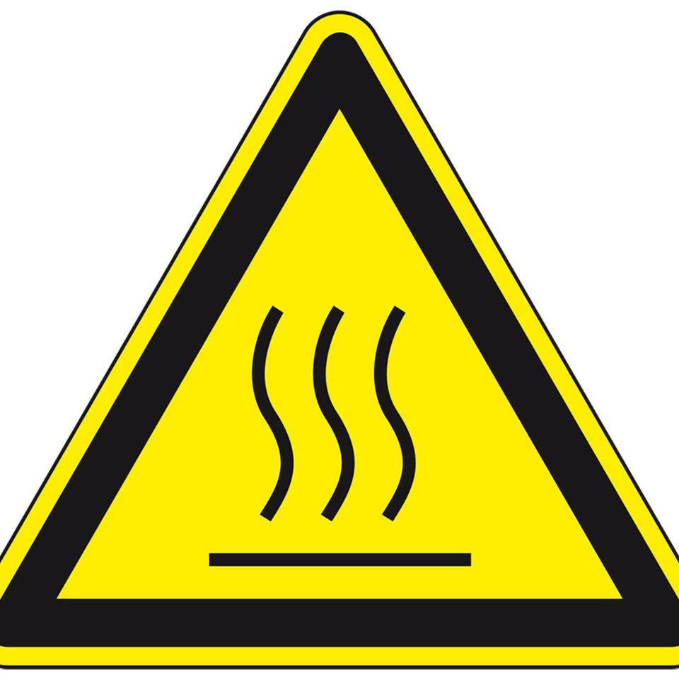 Warnschild Warnung vor heißer Oberfläche, Folie, selbstklebend, SL 200mm, ASR A1.3, DIN EN ISO 7010 W017