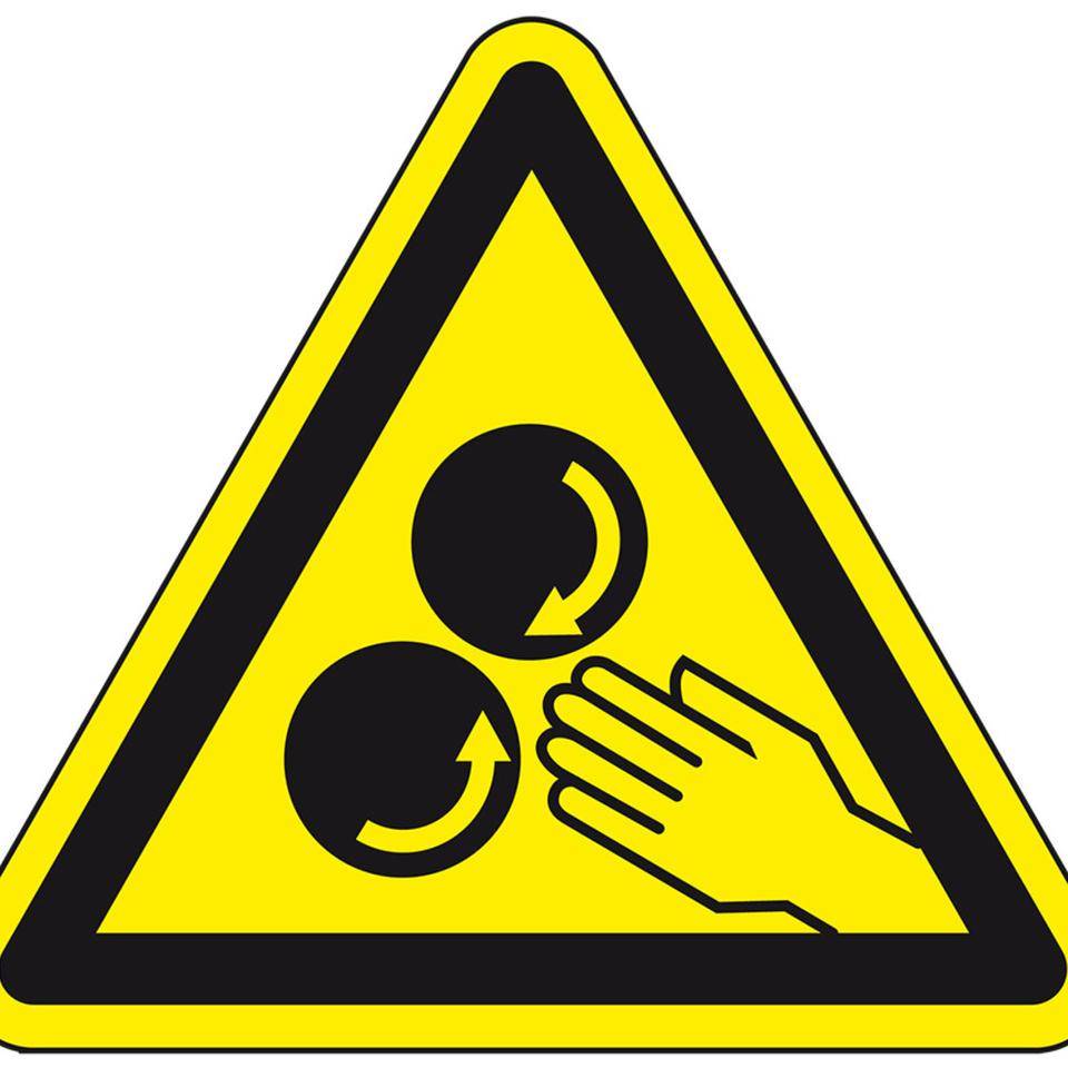Warnschild Warnung vor rotierenden Walzen, praxisbewährt, Folie,selbstklebend, SL 100mm