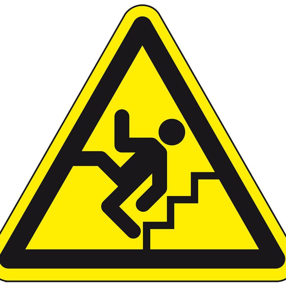 Warnschild Warnung vor Stolpergefahr auf der Treppe, praxisbewährt, Folie, SL 200mm