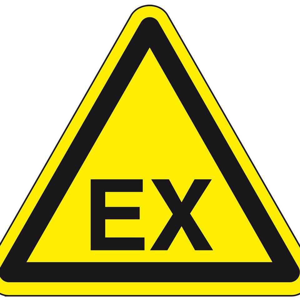 Warnschild Warnung vor explosionsfähiger Atmosphäre, Kunststoff,SL 400mm, ASR A1.3, DIN 4844 D-W021