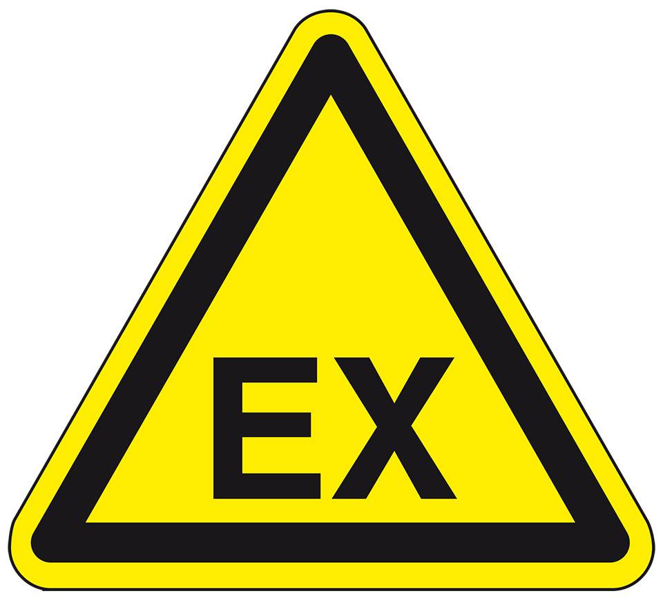 Warnschild Warnung vor explosionsfähiger Atmosphäre, Folie, SL 50mm, 10/Bogen, ASR A1.3, DIN 4844 D-W021