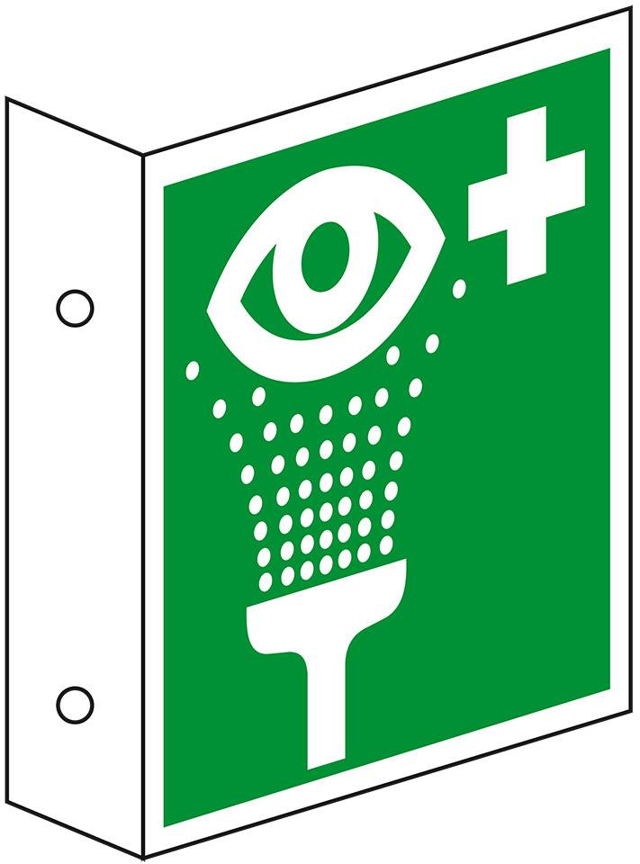 Rettungs-Fahnenschild Augenspüleinrichtung, doppelseitig, Kunststoff, 200x200mm, ASR A1.3, DIN EN ISO 7010 E011
