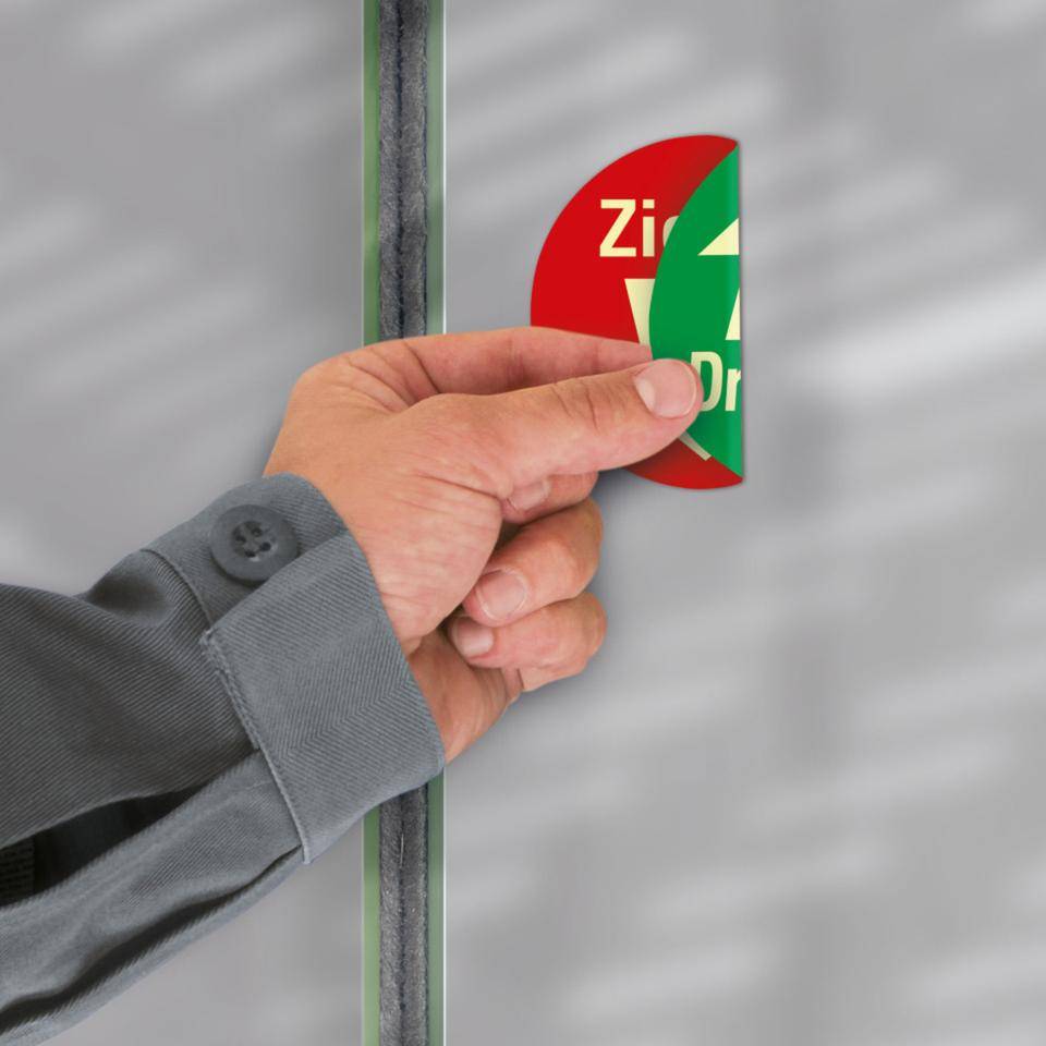 PERMALIGHT® power langnachleuchtend Türhinweis Drücken und Ziehen, doppelseitig, Folie, selbstklebend,Ø 100mm