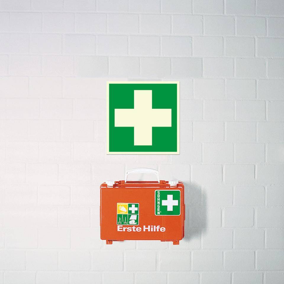 PERMALIGHT® power langnachleuchtend Rettungszeichen Erste Hilfe,ASR/ISO, Folie, 50x50mm, 10/Bogen