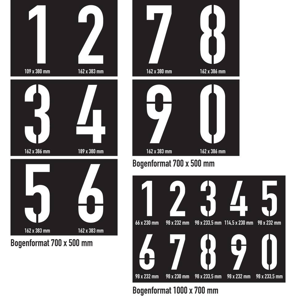 Schablonensatz 2, für Farbmarkierungen, Kunststoff, 6/VE