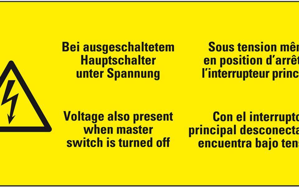 Warn-Kombischild Bei ausgeschalt.Hauptschalter unter..., praxisbewährt, Folie, 100x50mm