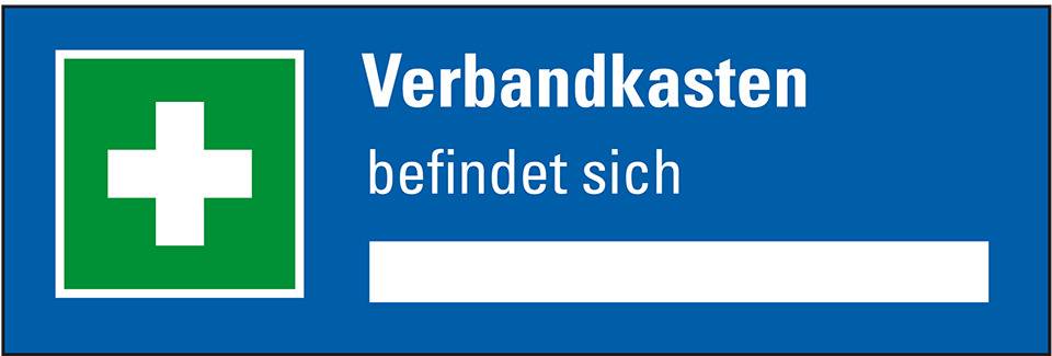 Rettungs-Kombischild Verbandkasten befindet sich, praxisbewährt, Folie, 100x50mm, ASR A1.3, DIN EN ISO 7010 E003