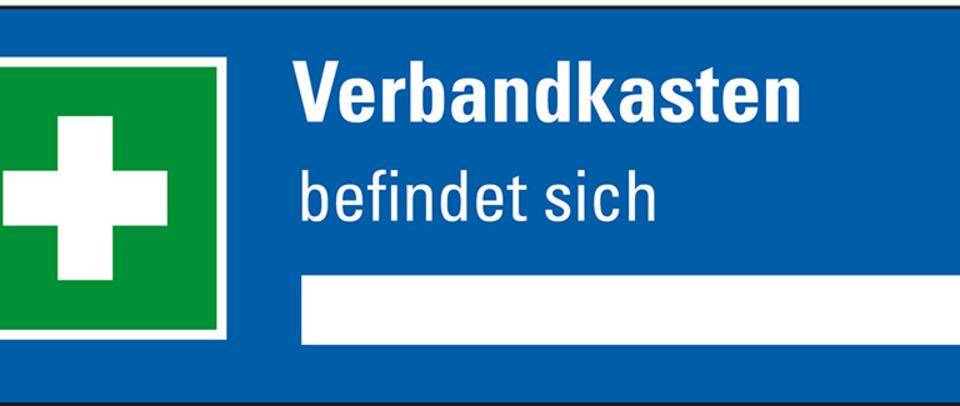 Rettungs-Kombischild Verbandkasten befindet sich, praxisbewährt,Folie, 100x50mm, ASR A1.3, DIN EN ISO 7010 E003