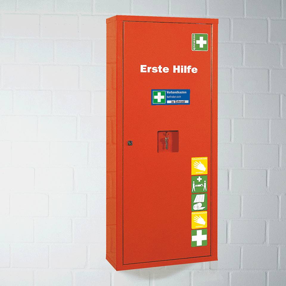 Rettungs-Kombischild Verbandkasten befindet sich, praxisbewährt, Folie, 100x50mm, ASR A1.3, DIN EN ISO 7010 E003