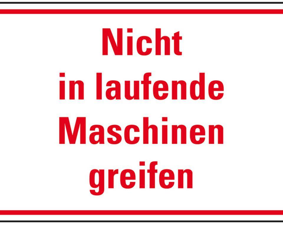 Maschinenhinweisschild Nicht in laufende Maschinen greifen, Kunststoff, 300x200mm