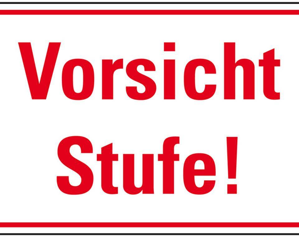 Türhinweisschild Vorsicht Stufe!, Folie, selbstklebend, 150x100mm