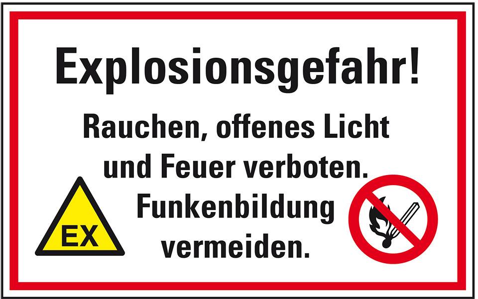 Hinweis-Kombischild Explosionsgefahr! Rauchen, offenes Licht.., Folie, 300x200mm