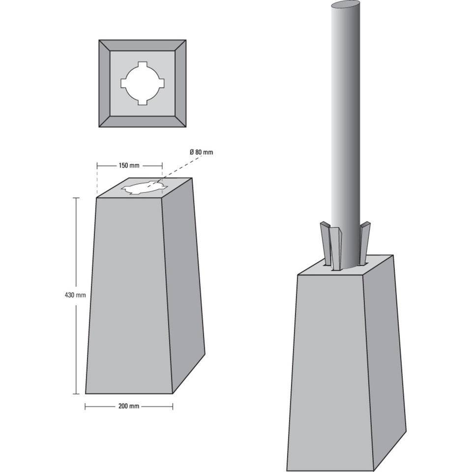 Betonformstein, für Pfosten Ø 60 und Ø 76mm, inkl. 4 Hartholzkeile, 430mm, 25kg